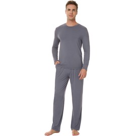 NACHILA Pajamas for Men-Viscose Made from Bamboo, Soft Sleepwear Long Sleeve Pajama Sets with Sleep Pants Dark Grey L