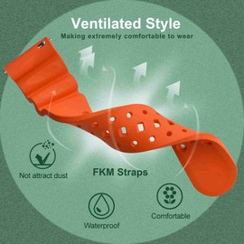WOCCI 20mm Ventilated Watch Band for Men, FKM Rubber, Silver Buckle (Pumpkin Orange)