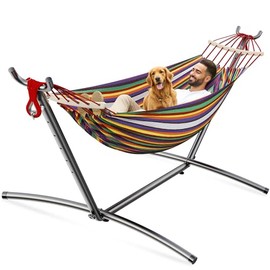 ANAGOO Double Hammock, Heavy Duty Portable, 500 lb Weight Capacity, Perfect for Both Indoors and Outdoors, 2 Person Hammock with Carrying Bag, Rainbow