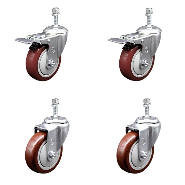 Service Caster 4 Inch Maroon Polyurethane Swivel 10mm Stem Caster