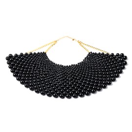ruech Statement Choker Beaded Pearl Bib Collar Necklace Tribal Jewelry Gold Silver Black Red (Black)