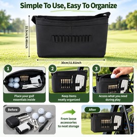 Golf Push Cart Accessory Bag for On-Course Storage – Waterproof Polyester Organizer with Compartments for Golf Essentials