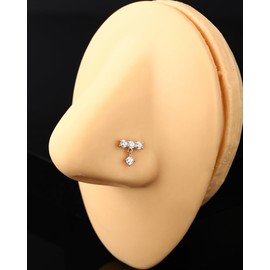 Jewseen 9K Solid Gold Nose Rings 20G Nostril Piercing Stud Dangle Nose Ring Stud CZ Nose Screw L Shape Dangle Nose Jewellery for Women Men, Cubic Zirconia