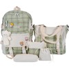 Mordelar 5Pcs Canvas School Backpack Combo Set with Kawaii Bear