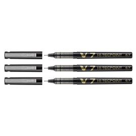 Pilot Pack of 3 Hi-Tecpoint V7 Rollerball Pens, Liquid Ink, Medium Tip, Black