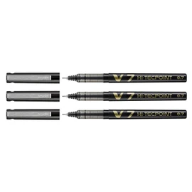 Pilot Pack of 3 Hi-Tecpoint V7 Rollerball Pens, Liquid Ink, Medium Tip, Black