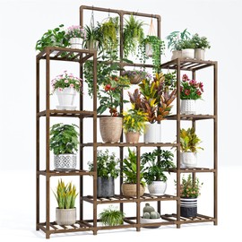 EnHomee Plant Stand Indoor Tall Plant Stand Outdoor Large Wood Plants Shelf with 16-18 Pots for Patio, Living Room, Garden, Balcony, 45" Wx62.1 Hx11.78 D