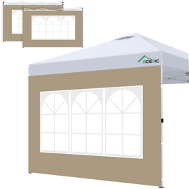 Acepic 2Pcs Instant Canopy Tent Sidewalls for 10x10 Pop-Up Canopy, Garden Gazebo, 210D Oxford Fabric Waterproof, Khaki (Canopy Tent NOT Included)