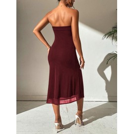 SOLY HUX Women's Strapless Midi Dress Tube Top Off Shoulder Sleeveless Fitted Cocktail Club Party Formal Long Dresses