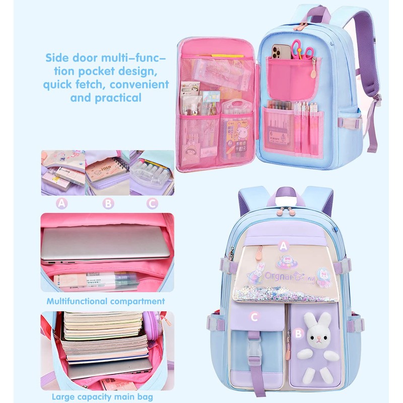 MCWTH School Backpack for Girls, Lightweight Waterproof Cute Bunny School