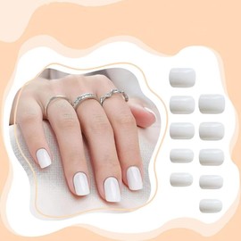 Ztcily Short Square White False Nails with Glue for Women and Girls, Accessory or Gift Idea Christmas New Year Valentine's Day Wedding Birthday