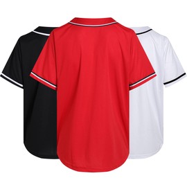 Pullonsy 3 Pack Softball Baseball Jersey for Men Women Mother Button Down Practice Training Sports College School Team Tops Red/White/Black Jersey,Men's Size 2X-Large