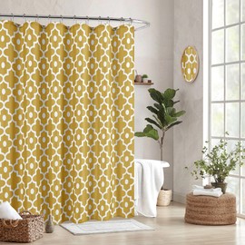 Biscaynebay Textured Fabric Shower Curtain 72" X 72", Gold Morocco Pearl Printed Modern Hotel Luxury Quality Cloth Bath Curtain Machine Washable