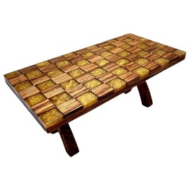 Melody Jane Dolls House Checkered Table Solid Oak Bespoke Gold Resin Dining Room Furniture