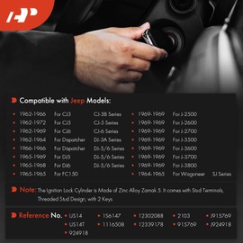 A-Premium Ignition Lock Cylinder with 2 keys Compatible with Jeep Vehicles - Wagoneer, CJ3, CJ5, CJ6, Dispatcher, DJ5, DJ6, FC150, J-2500, J-2600, J-2700, J-3500, J-3600, J-3700, J-3800, 1962-1972