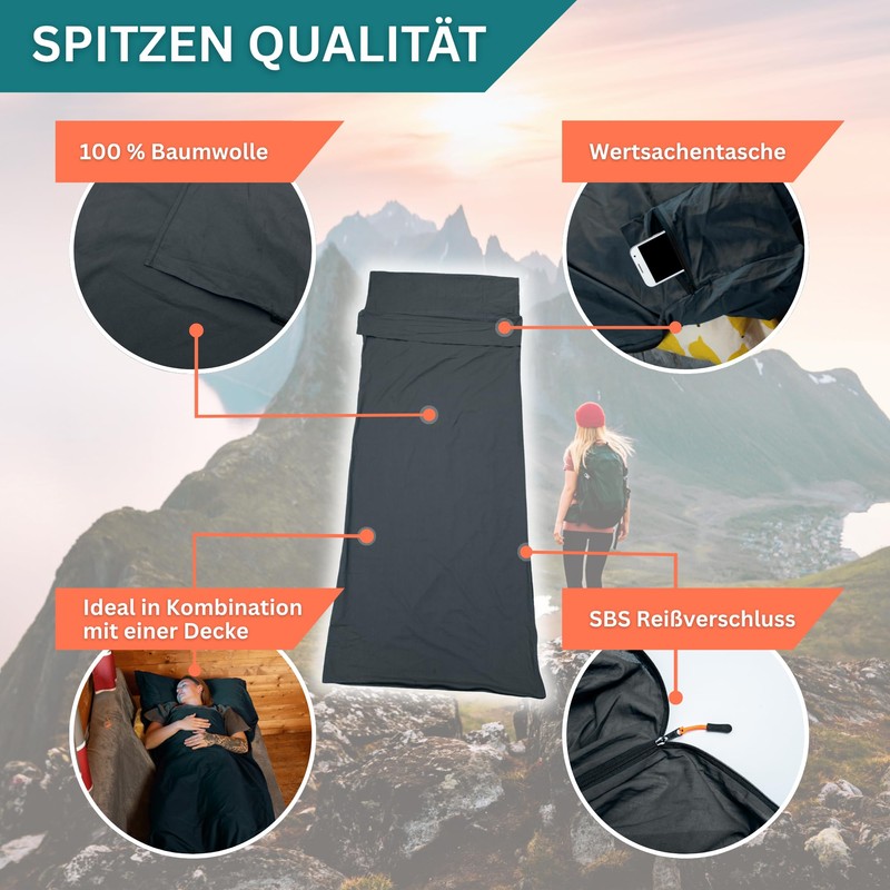 SEESCHWALBE Ultralight Cotton Sleeping Bag - Breathable Small Pack Size