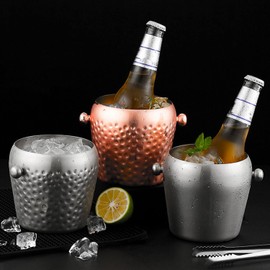 Cubo de Hielo de Vino, Cubo de Hielo de Acero Inoxidable, 1L Enfriador de Vino con Mini Bar Aislado Cubo Enfriador de Vino Enfriador de Bebidas para Bar, Cafetería, Restaurante (Astilla)