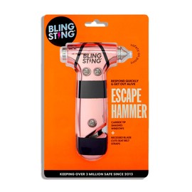 BLINGSTING Safety Hammer - Emergency Automotive Escape Tool with Window Breaker, Seat Belt Cutter & Adjustable Car Visor Strap - Tempered Glass Breaker - Steel Blade - Blush Rose Pink (1 Count)