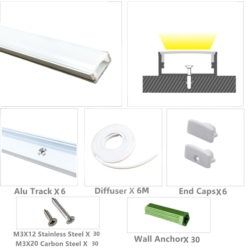 THMOOTHER LED Strip Pre-Drilled U Channel Diffuser 6-Pack 3.28FT,Surface Mounted