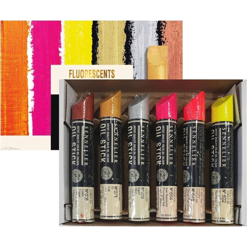 Sennelier Oil Sticks Fluorescent & Metallics Set of 6 Oil