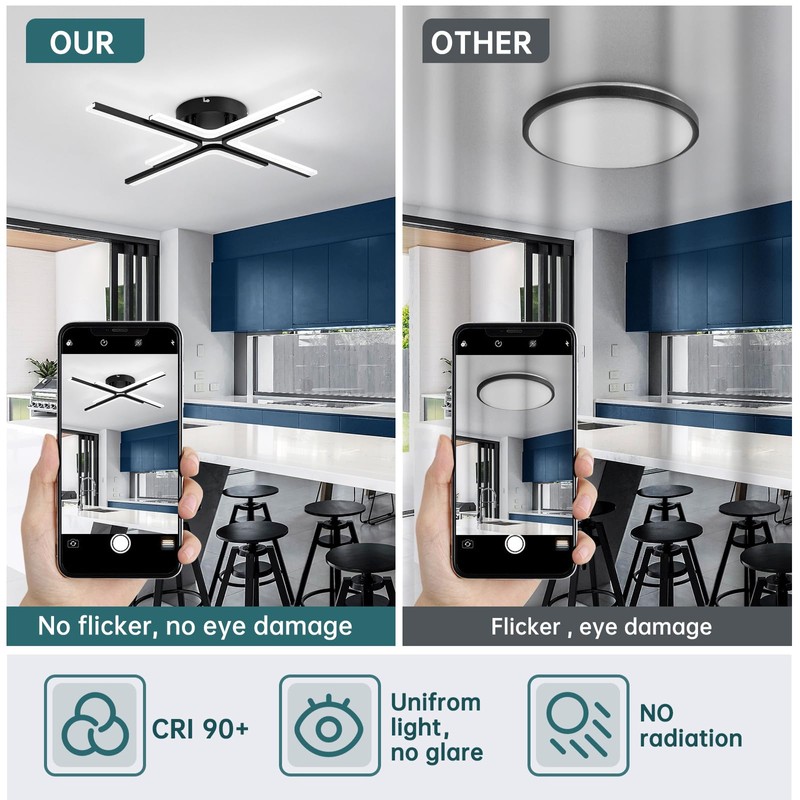 JERANDO Modern LED Ceiling Light Fixture, 21W Sputnik Flush Mount