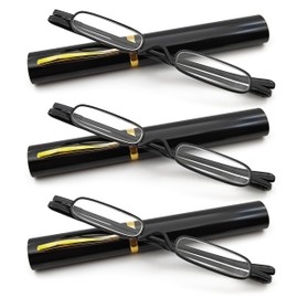 DBEFTLI Reading Glasses 3 Pack with Metal Tube Case Slim Metal Frame & Spring Hinge Portable for Home Office Travel 2.00