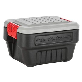 Rubbermaid ActionPacker ActionPacker️ 8 Gal Lockable Storage Bin with Lid, Pack of 4, Heavy-Duty Water Repellent Industrial Container, for Tools, Roadside Kit Supplies, 4 Pack, Black