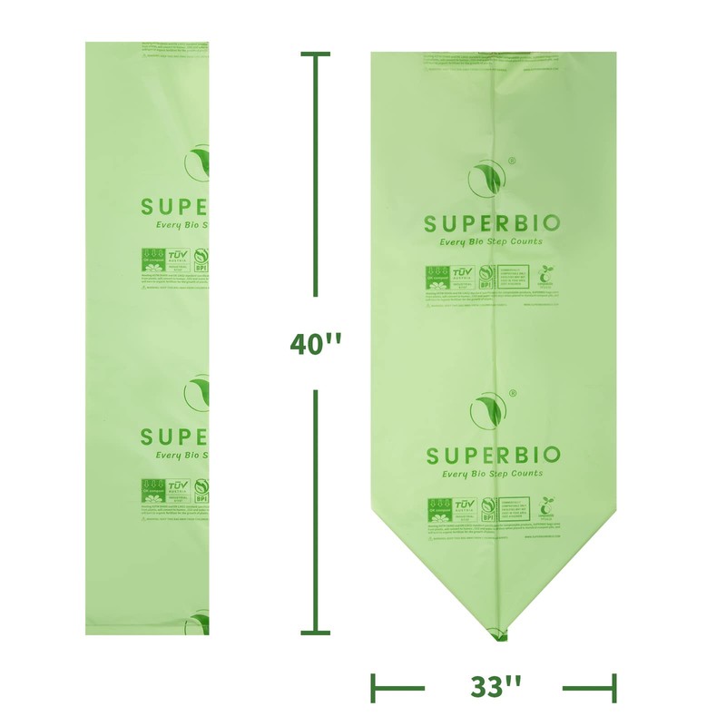 SUPERBIO 33 Gallon Compostable Yard Waste Bags, Lawn & Leaf