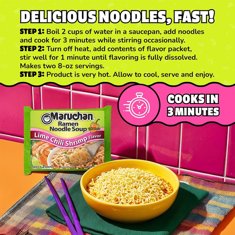 Maruchan Ramen Lime Chili Shrimp Flavor, 3.0 Oz, Pack of