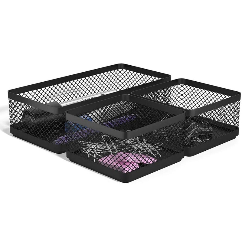 1InTheOffice Desk Baskets and Organizers Tray, Black Mesh Tray, Black
