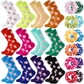 Vinsatin 24 Pcs Sport Team Gifts for Girls Novelty Ball Socks and Scrunchie Hair Ties for Teen Girls Team Party Favors(Baseball)