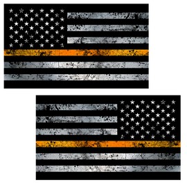 Thin Orange Line Flag Grunge Mirrored Stickers 2 Pack