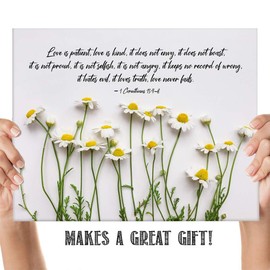 TJ Originals - 1 Corinthians 13 4 8 Bible Wall Decor , Love is Patient Love is Kind Christian Bible Quote Decor , Bible Verse Wall Print , Bible Quote 11 x 14 Wall Print , Inspirational Poster Gift for Family & Friends , Birthday Gifts for Women (Daisies