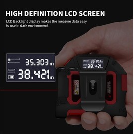 SPARKEY 2-in-1 Laser Tape Measure, 130Ft Laser Distance Measurement, Area/Volume & 16Ft Tape Measuring, Magnetic Hook, USB Rechargeable, Auto Lock, M/Ft/in/Ft+in, LCD Display.Class II.