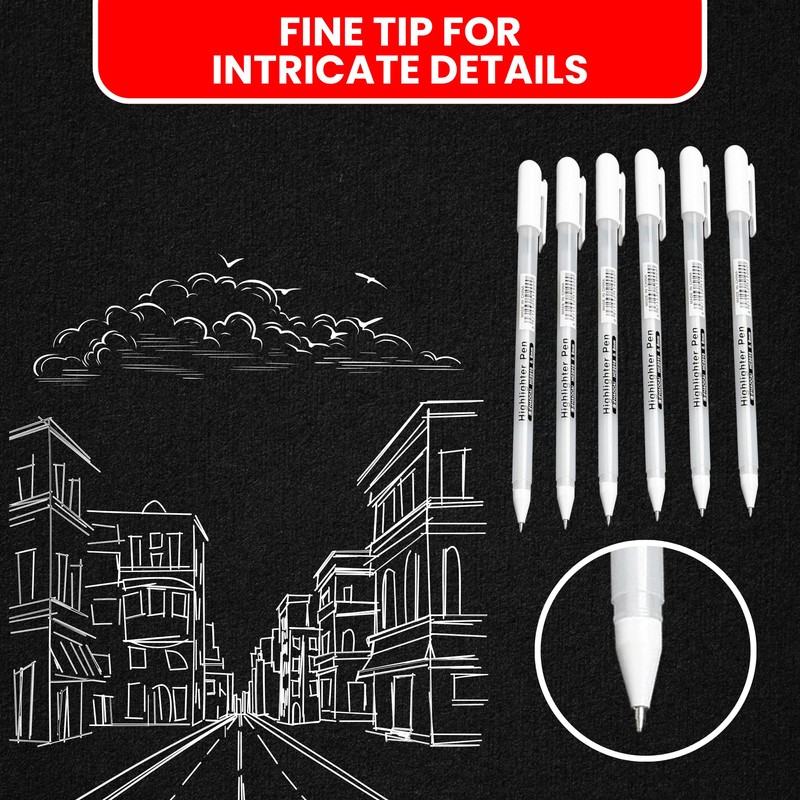 SOMCO - Pack Of 6 White Gel Pens - Fine
