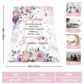 Paoeyty Mamá Gifts for Mamá in Spanish, Mamá Blanket 60"X50", Regalos para Mamá en Español, Mom Gifts in Spanish, Great Mom Birthday Gift of Mamá Blanket