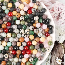 HERZONE 200 x Gemstone Beads for Threading Approx. 8 mm Crystals Beads Natural Stone Beads for DIY Bracelet Necklace Jewellery Making (Colourful A-200 Pieces)
