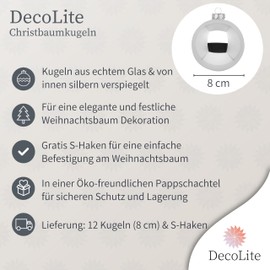 DecoLite: Glass Christmas Tree Baubles Diameter 8 cm (Pack of 12) – Silver – Shiny