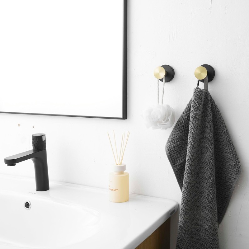 Beelee 4-Pack Robe Towel Hooks Gold+Black, Wall Hooks Coat Hooks