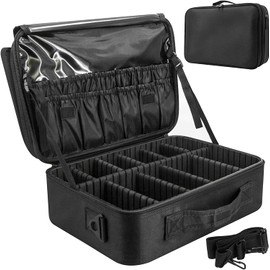 SOZOMO Bolsa Grande de Maquillaje Profesional(40*29*14CM),Separadores Ajustables,Bolsas de Cosméticos,Organizador de Maquillaje,Estuche de Maquillaje,Organizador de Cosméticos,con Correa de Hombro,Asa