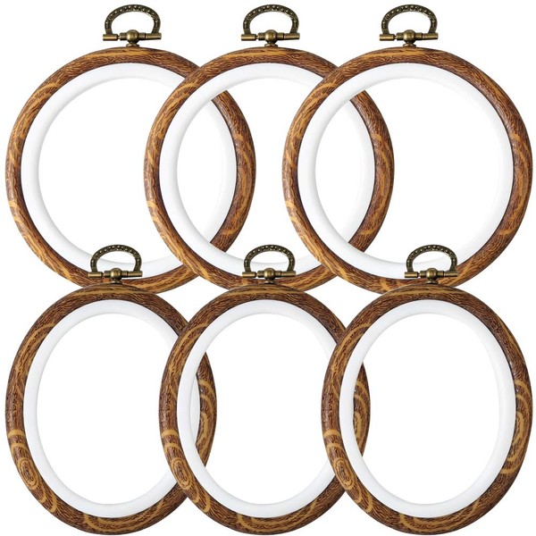 Caydo 6 Pieces 4 Inch Round and Oval Embroidery Hoop Display Frame Circle for Art Craft Sewing and Ornaments