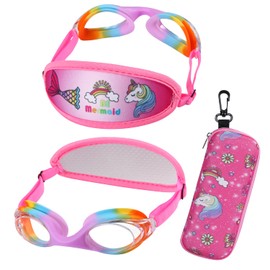 RUIGAO Toddler Swim Goggles Age 2-5, Toddler Goggles No Hair Pull Strap, Kids swimming goggles with Case (JR Goggles - Rainbow)