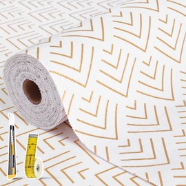 Shelf Liner for Kitchen Cabinets Non Adhesive Drawer Liner Non-Slip Thickened Shelf Liner Paper Strong Easy to Clean for Tool Box Refrigerator with Knife and Tape Measure, Gold Arrow, 23.6 x 236.2 in