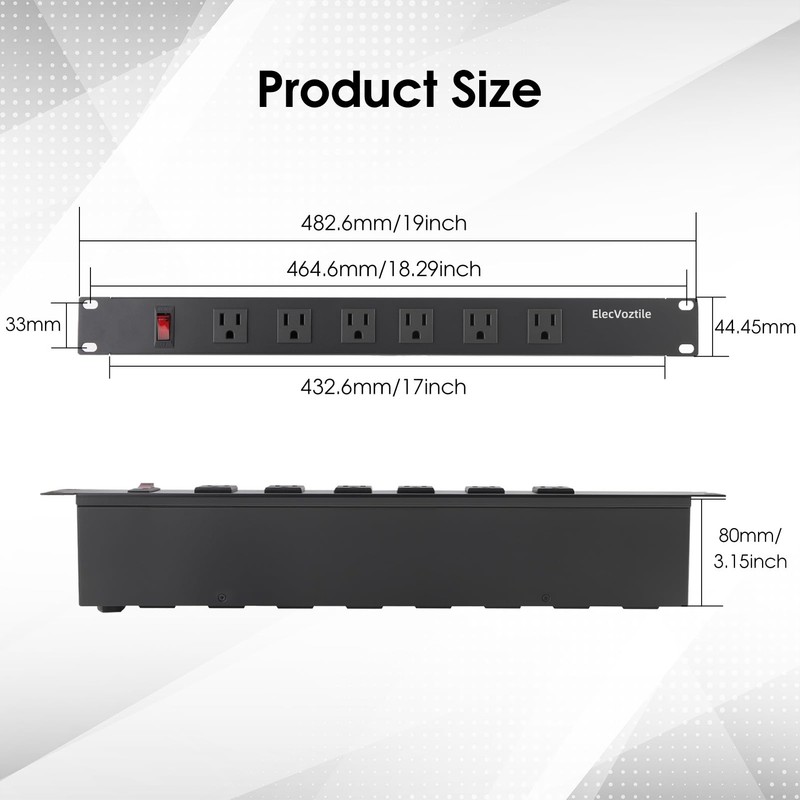 ElecVoztile 19 Inch 14-Outlet Rack Mount PDU Power Strip, 15A,