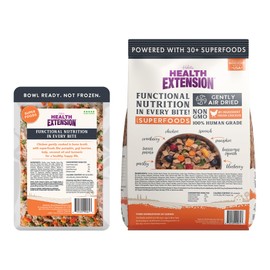 Health Extension Bundle - Gently Air Dried Chicken Recipe (2 Lbs) and Gently Cooked Pouches Chicken and Pumpkin Flavor (9oz) - Omega-3s & Superfoods for All Life Stages