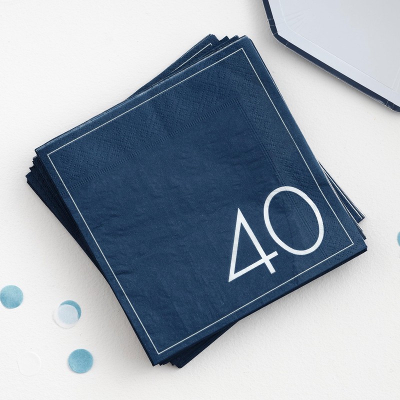 Ginger Ray 40th Birthday Navy Paper Napkin - 40 -