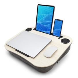 LapStation PRO: Portable Lap Desk for Computer Laptop, Tablets, Phones | Built-in Bluetooth Speakers | for Home Office | College (Bleached Wood)