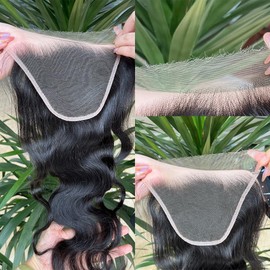 Venice Hair 7x5 SKINLIKE Real HD Lace Closure only 0.10mm Ultra-thin Invisible Crystal HD Lace Pre Plucked with Baby Hair Body Wave Human Hair Lace Frontal Closure Serrated Edge (7x5 HD Body, 14 Inch)