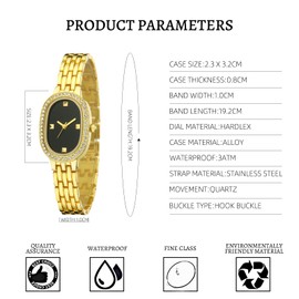 TWOPTION Gold Watches for Women Dainty Ladies Quartz Watches Oval Dial,Crystal Accented Women's Watches with Adjustable Alloy Steel Bracelet Womens Fashion Wrist Watch Gifts