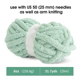 MABOZOO Chunky Yarn for Crocheting 8 Pack,Mint Green Fluffy Jumbo Chenille Yarn,Soft Plush Yarn Bulky,Giant Thick Fuzzy Yarn for Hand Knitting or Arm Knitting (31.7 yds,8 oz Each Skein)